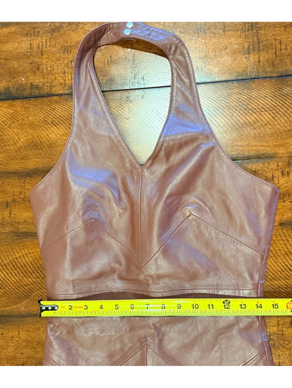 Designer Quality Brown Leather Halter Dress, Retro 80's Style Size XS RARE! - Picture 4 of 15